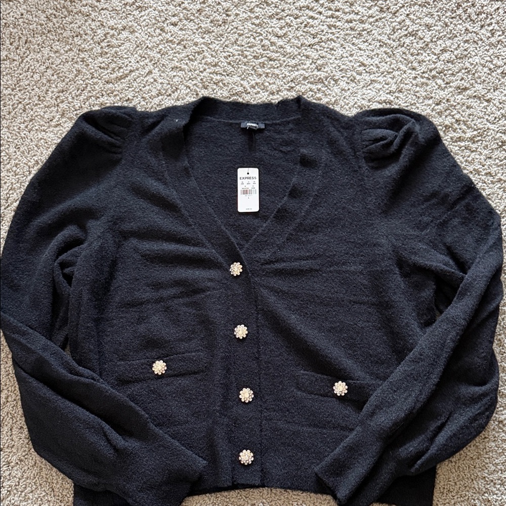 Express Black Cardigan with Rhinestone Buttons